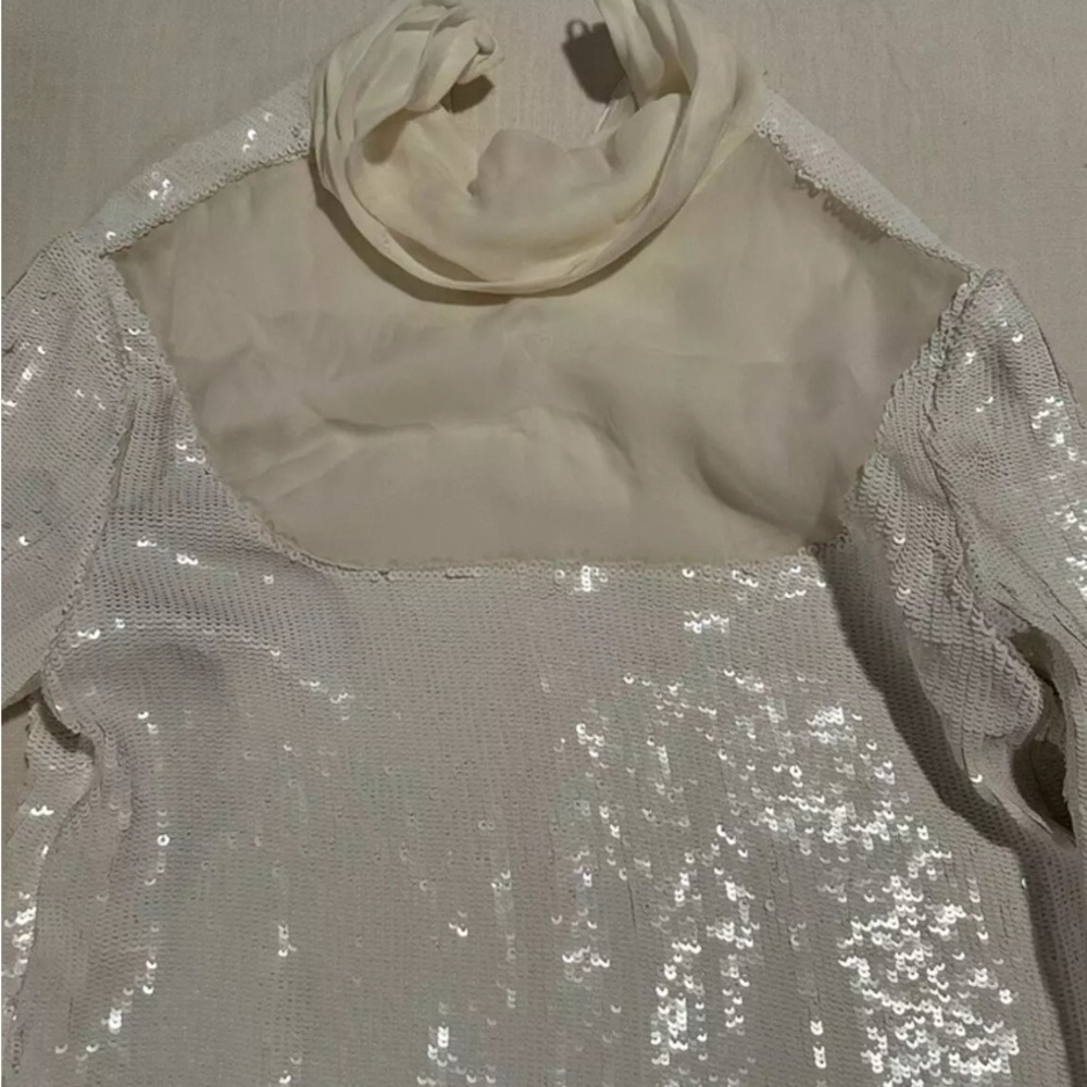 KHAITE White Sequin The Leibel long-sleeve silk mesh panel dress 6 - Picture 11 of 13